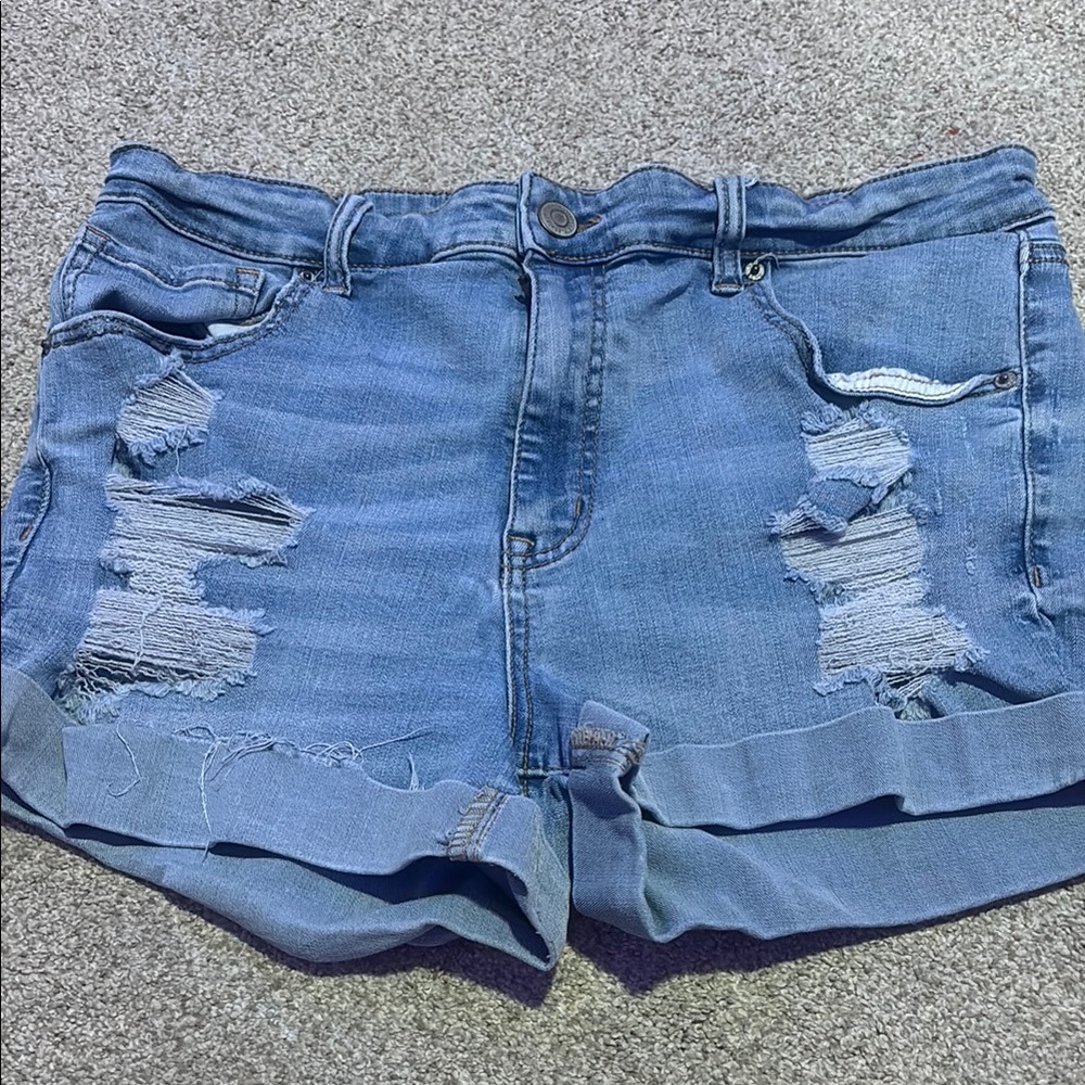 Denim Blue Distressed Women Shorts